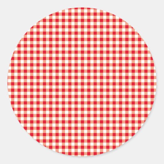 Rood geruit, enkel vierkanten ronde sticker (Voorkant)