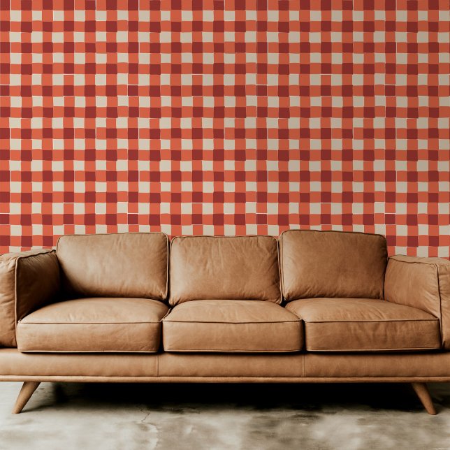 Rood geruit geruit behang (Classic and fun red checkered plaid wallpaper.)