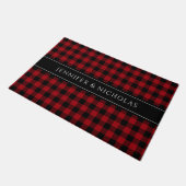 Rood geruit gingham naam deurmat (Schuin)