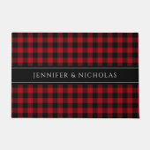 Rood geruit gingham naam deurmat (Voorkant)
