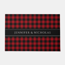 Rood geruit gingham naam deurmat