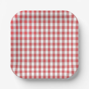 Rood Geruit gingham tafelkleed patroon bbq Papieren Bordje