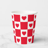 Rood geruit hartpatroon papieren bekers (Achterkant)