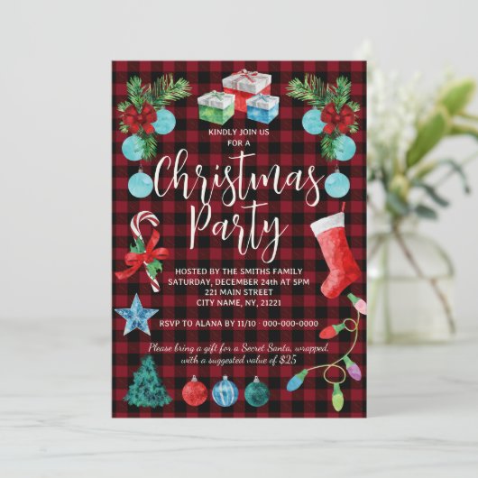 Rood geruit kerstfeest kaart (Staand voorkant)