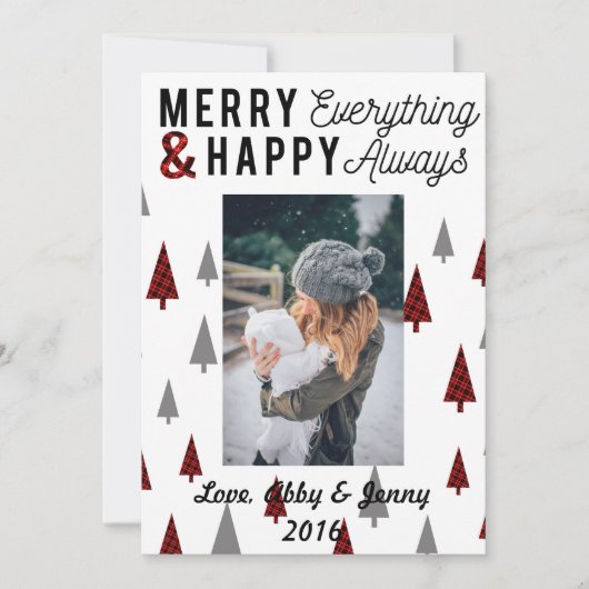 Rood geruit kerstkaart 5x7 moderne driehoek bomen (Voorkant)