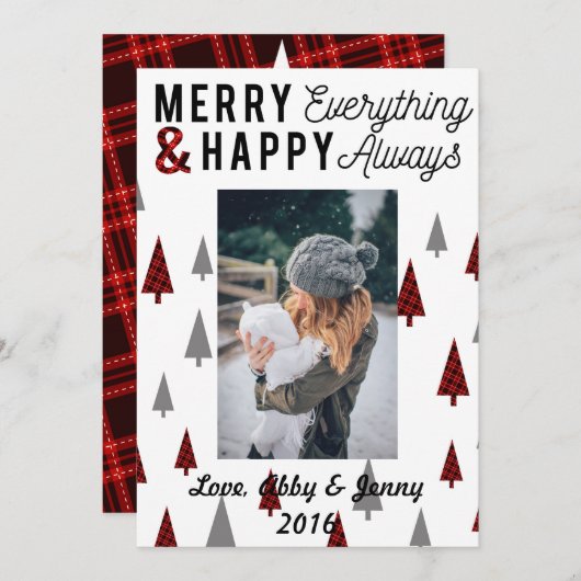 Rood geruit kerstkaart 5x7 moderne driehoek bomen (Voorkant / Achterkant)