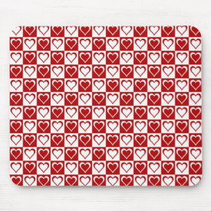 Rood geruit patroon met harten muismat