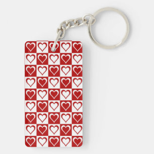 Rood geruit patroon met harten sleutelhanger