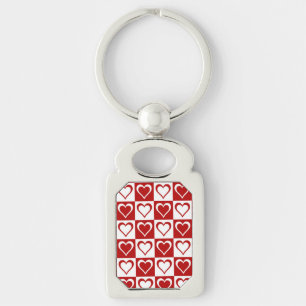 Rood geruit patroon met harten sleutelhanger