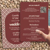 Rood geruit QR-code All-in-One Trouwkaart Kaart