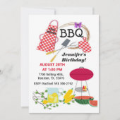 Rood geruit Schort en barbecue grill Verjaardag Kaart (Voorkant)