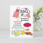 Rood geruit Schort en barbecue grill Verjaardag Kaart (Staand voorkant)