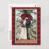 Rood geruite bruiloft foto Merry Christmas Kraft Briefkaart (Voorkant / Achterkant)