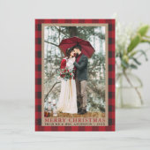Rood geruite bruiloft foto Merry Christmas Kraft Feestdagenkaart (Staand voorkant)