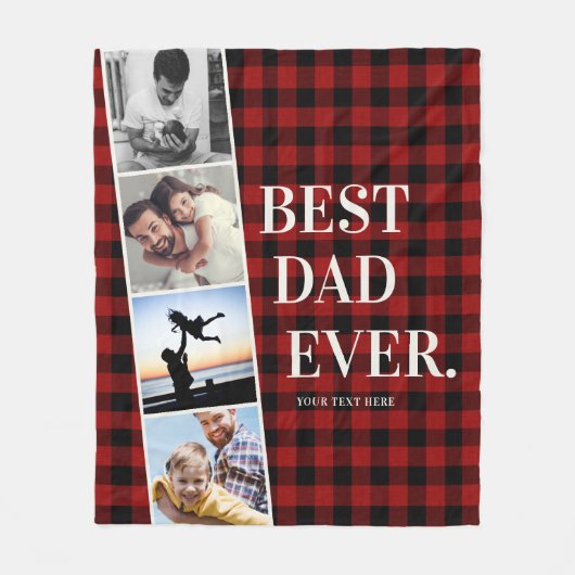 Rood geruite filmstrip beste papa ooit fotocollage fleece deken (Voorkant)