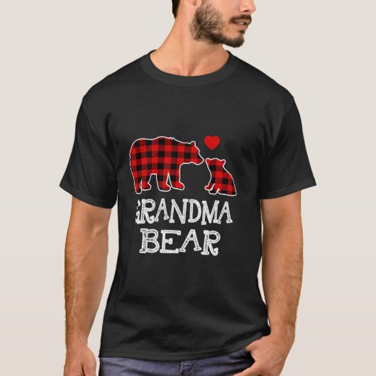 Rood geruite oma Beer buffel kerst pyjama fa T-shirt (Voorkant)