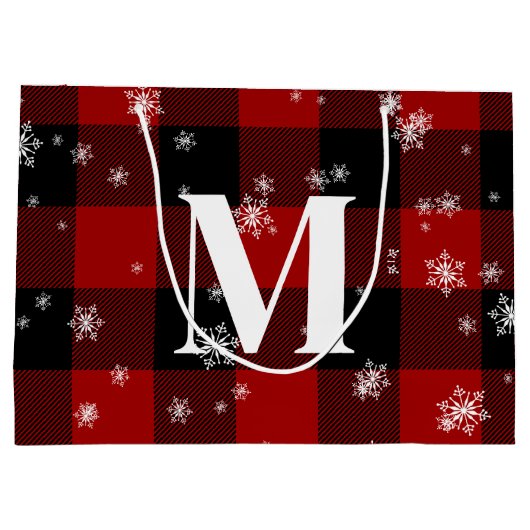 Rood geruite & sneeuwvlokken Monogram Initiaal Win Groot Cadeauzakje (Achterkant)