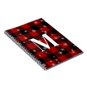 Rood geruite & sneeuwvlokken Monogram Initiaal Win Notitieboek (Rechterzijde)