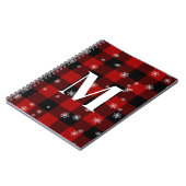 Rood geruite & sneeuwvlokken Monogram Initiaal Win Notitieboek (Linkerzijde)