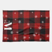 Rood geruite & sneeuwvlokken Monogram Initiaal Win Theedoek (Horizontaal)