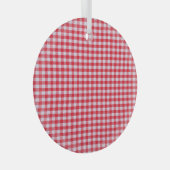 Rood geruite tafelkleed close-up. glas ornament (Voorkant Rechts)