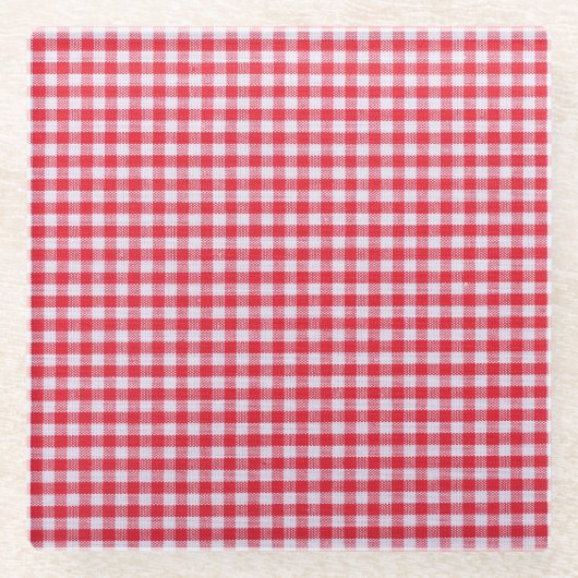 Rood geruite tafelkleed close-up. glazen onderzetter (Voorkant)