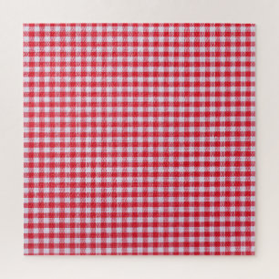 Rood geruite tafelkleed close-up. legpuzzel