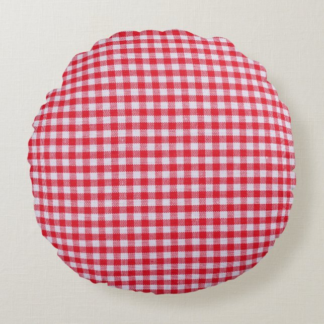 Rood geruite tafelkleed close-up. rond kussen (Voorkant)