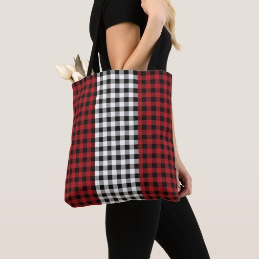 Rood geruite Tartan Buffel geruite geruite patroon Tote Bag (Dichtbij)