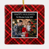 Rood geruite Tartan foto Vrolijk kerstfeest Keramisch Ornament (Voorkant)