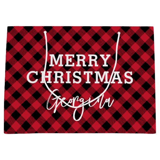 Rood geruite Tartan naam kerst Groot Cadeauzakje (Voorkant)