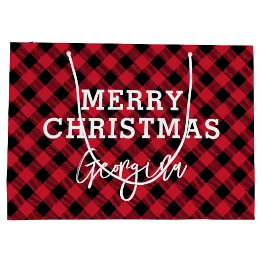 Rood geruite Tartan naam kerst Groot Cadeauzakje (Achterkant)