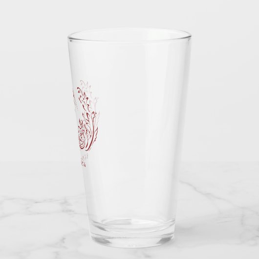 Rood geschetst  bloeien familie monogram glas (Links)
