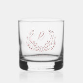 Rood geschetst  bloeien familie monogram whisky glas (Voorkant)