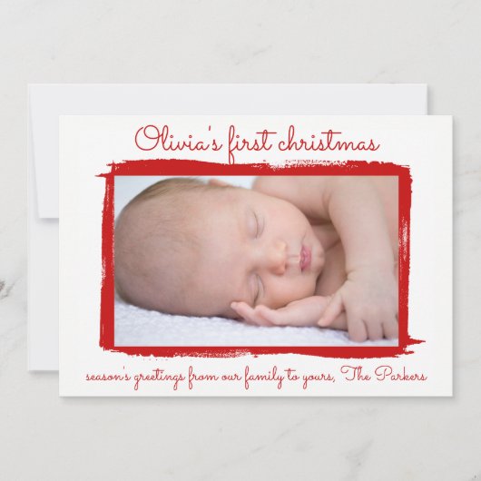 Rood geschilderd lijst Baby's eerste kerstfoto Feestdagenkaart (Voorkant)