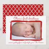 Rood geschilderd lijst Baby's eerste kerstfoto Feestdagenkaart (Voorkant / Achterkant)