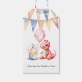 Rood geschilderde dinosaurus One een Saurus verjaa Cadeaulabel (Voorkant)