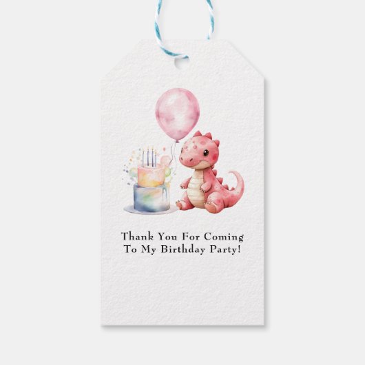 Rood geschilderde dinosaurus One een Saurus verjaa Cadeaulabel (Achterkant)