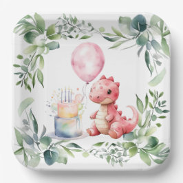 Rood geschilderde dinosaurus One een Saurus verjaa Papieren Bordje