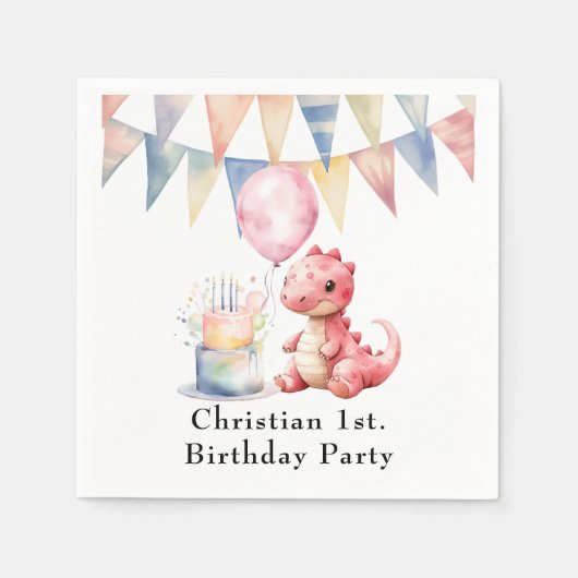 Rood geschilderde dinosaurus One een Saurus verjaa Servet (Voorkant)