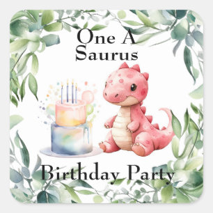 Rood geschilderde dinosaurus One een Saurus verjaa Vierkante Sticker