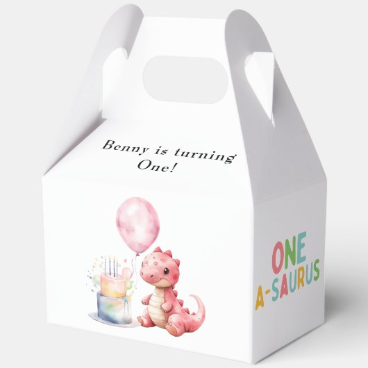 Rood geschilderde dinosaurus op een Saurus verjaar Bedankdoosjes (Achterkant)