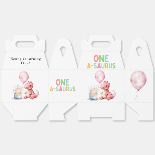 Rood geschilderde dinosaurus op een Saurus verjaar Bedankdoosjes (Ongevouwen)