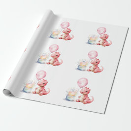 Rood geschilderde dinosaurus op een Saurus verjaar Cadeaupapier