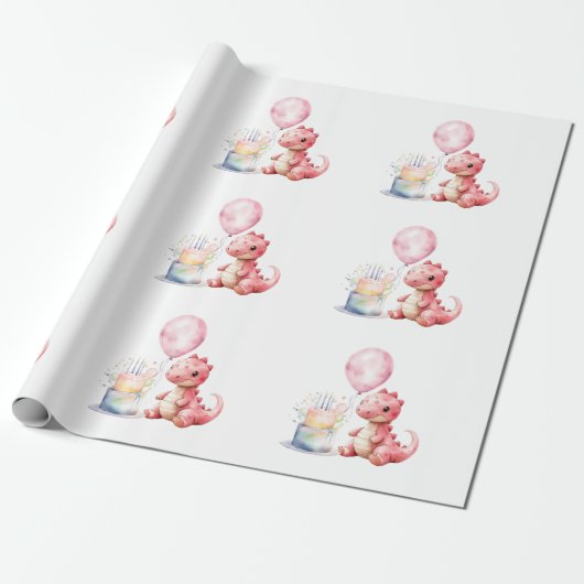 Rood geschilderde dinosaurus op een Saurus verjaar Cadeaupapier (Uitgerold)