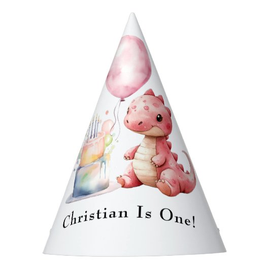 Rood geschilderde dinosaurus op een Saurus verjaar Feesthoedjes (Voorkant)