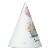 Rood geschilderde dinosaurus op een Saurus verjaar Feesthoedjes (Links)