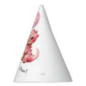 Rood geschilderde dinosaurus op een Saurus verjaar Feesthoedjes (Rechts)