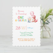 Rood geschilderde dinosaurus op een Saurus verjaar Kaart (Staand voorkant)