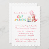 Rood geschilderde dinosaurus op een Saurus verjaar Kaart (Voorkant / Achterkant)